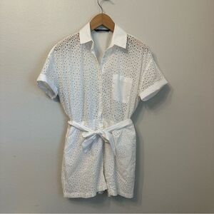 Zara White Eyelet Short Sleeve Romper